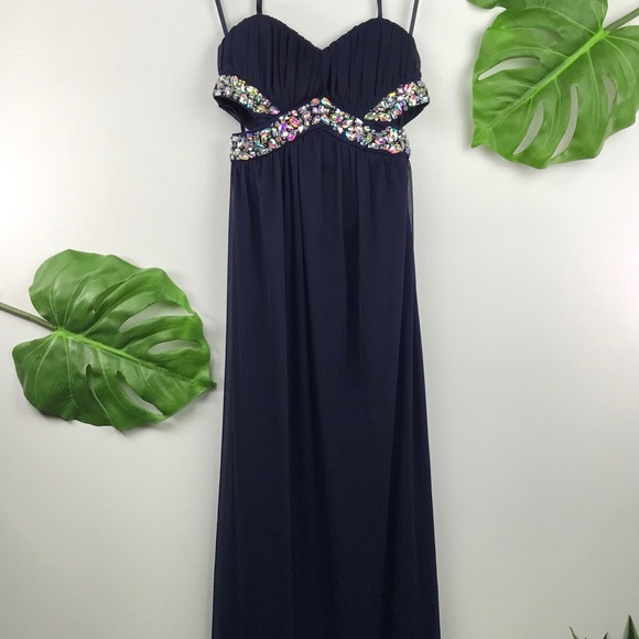 TRIXXI DEEP NAVY RHINESTONE FORMAL PROM DRESS - Picture 6 of 6